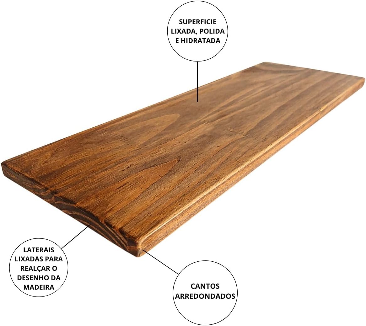 Prateleira Industrial de Madeira Pinus 90x30cm – Suporte em Aço Carbono