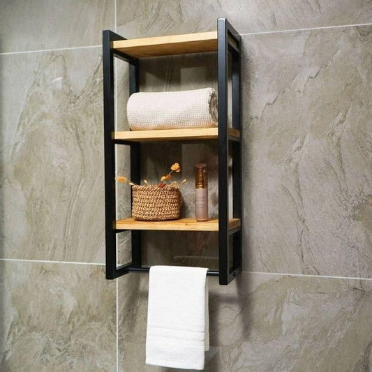 Toalheiro Industrial com Prateleiras – Metalon + Madeira Pinus