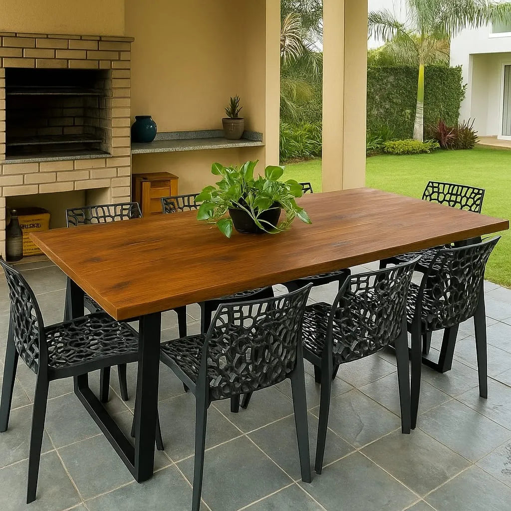 Mesa Industrial em Madeira Pinus 200x60cm | Estrutura em Aço Reforçado Sob Medida
