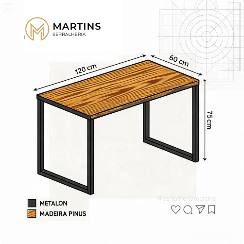 Mesa Industrial MDF 120x60cm em Natal/RN