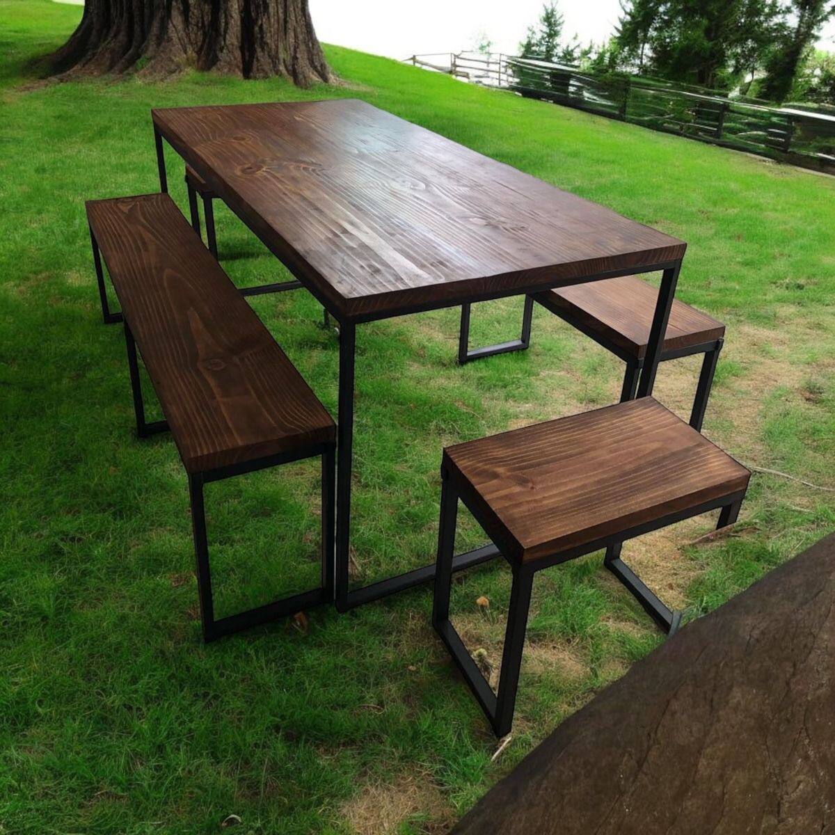Mesa Industrial em Madeira Pinus 200x60cm | Estrutura em Aço Reforçado Sob Medida