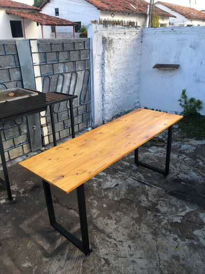 Mesa Industrial em Madeira Pinus 200x60cm | Estrutura em Aço Reforçado Sob Medida