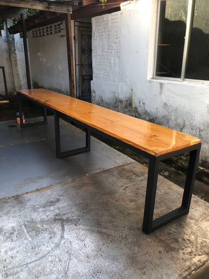 Banco Industrial Longo 190x30cm em Aço e Madeira Pinus