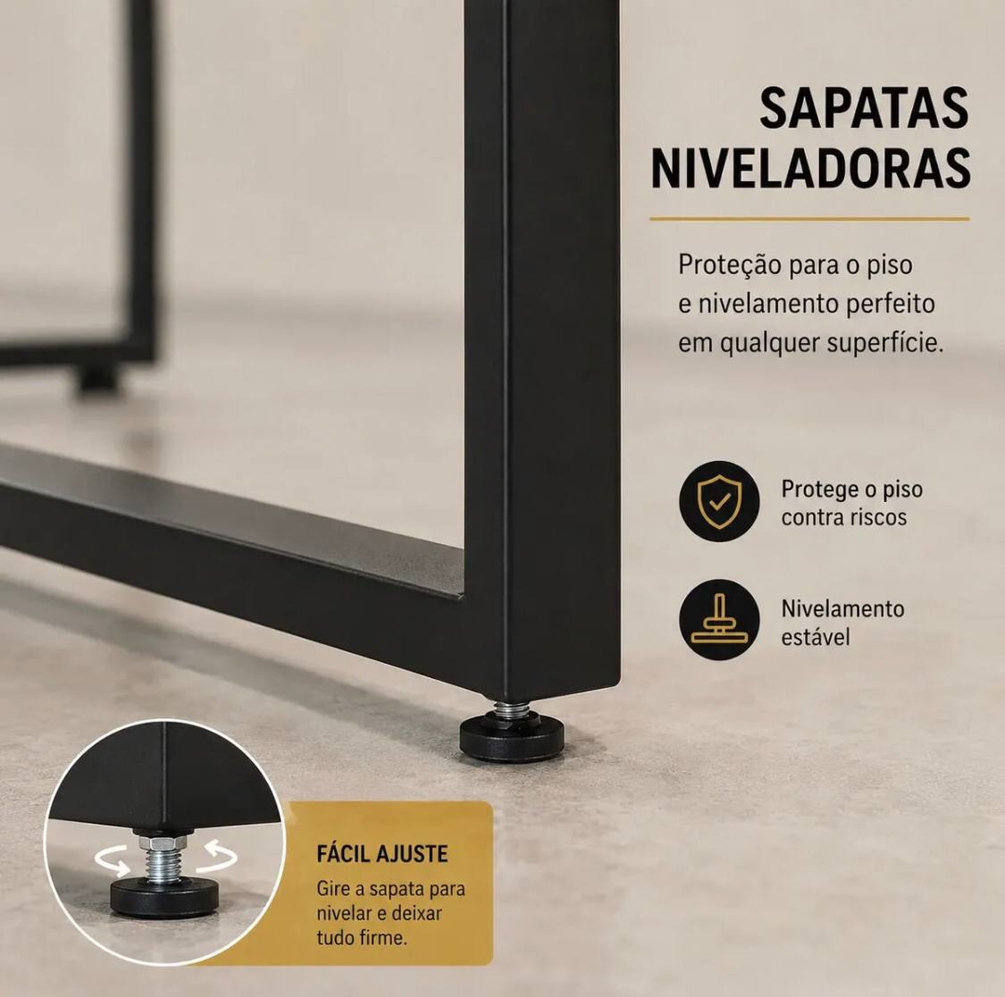 Pé de Mesa Industrial Tipo T — Aço Metalon — Kit com 2 Peças
