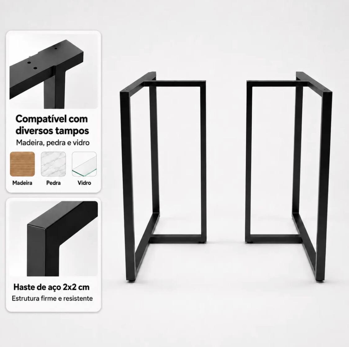 Pé de Mesa Industrial Tipo T — Aço Metalon — Kit com 2 Peças