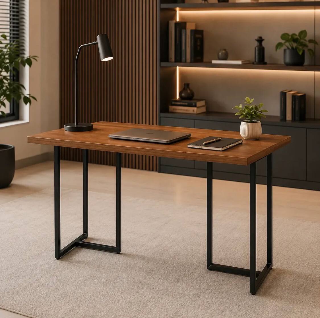 Pé de Mesa Industrial Tipo T — Aço Metalon — Kit com 2 Peças