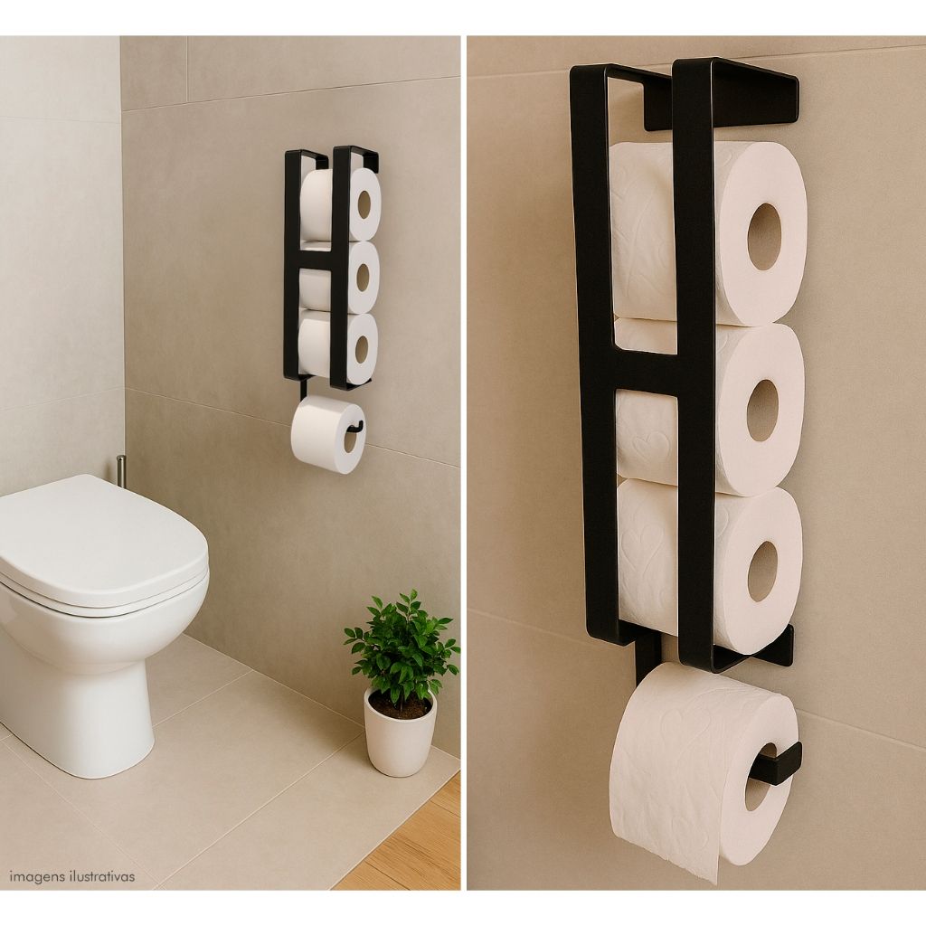 Suporte de Papel Higiênico Industrial com Porta-Rolos | Metalon 20x20mm | 50cm