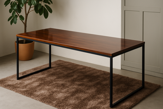 Mesa Industrial em Madeira Pinus 150x60cm | Mesa Grande em Aço Preto Fosco