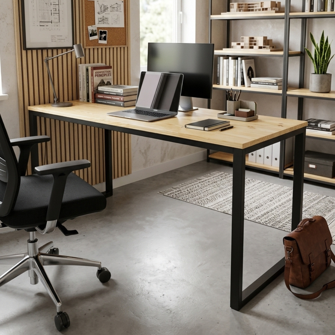 Mesa Industrial em Madeira Pinus 200x60cm | Estrutura em Aço Reforçado Sob Medida