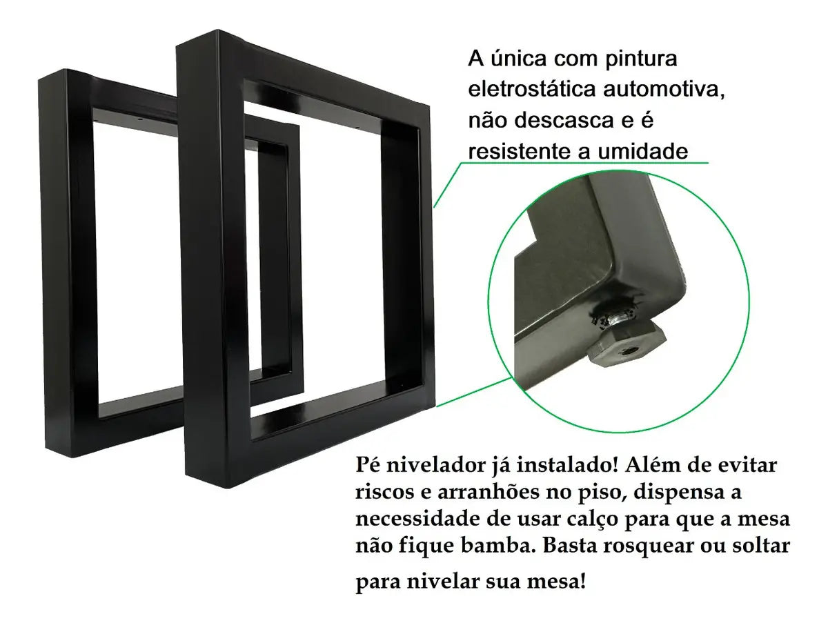 Pé de Mesa Industrial Retangular 75x60 cm em Metalon 50x30mm – Kit 2 Peças