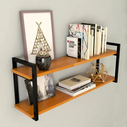 Prateleira Industrial Dupla de Madeira Pinus 90x30cm – Estrutura em Aço
