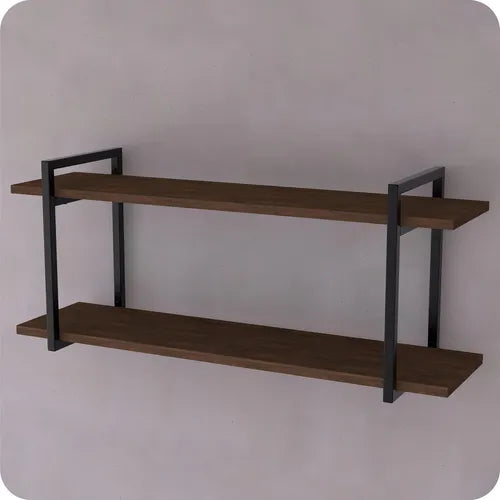 Prateleira Industrial Dupla de Madeira Pinus 90x30cm – Estrutura em Aço