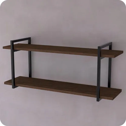 Prateleira Industrial Dupla de Madeira Pinus 90x30cm – Estrutura em Aço