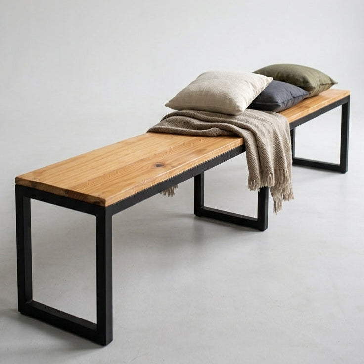 Banco Industrial Longo 190x30cm em Aço e Madeira Pinus
