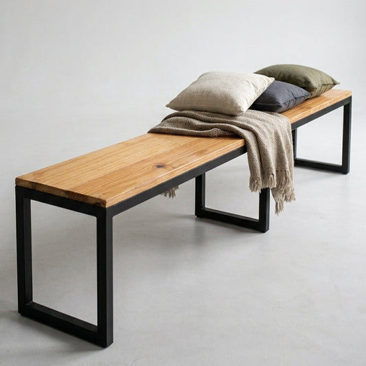 Banco Industrial Longo 190x30cm em Aço e Madeira Pinus