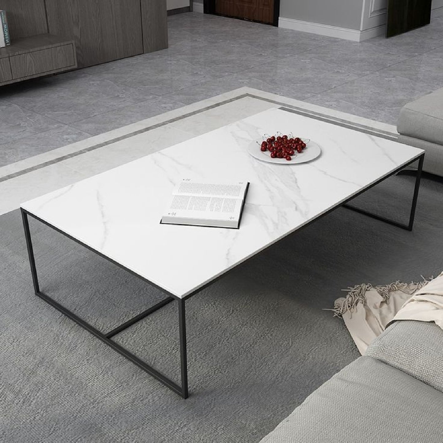 Mesa de Centro Industrial em Porcelanato / Vidro - Sob Medida