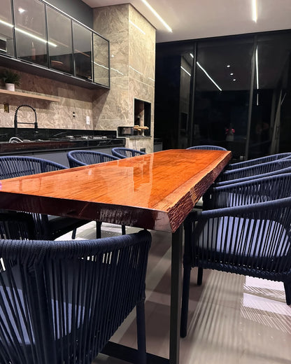 Mesa Jantar Jatobá Maciça 300x90cm Resina Epóxi Industrial 8 Lugares