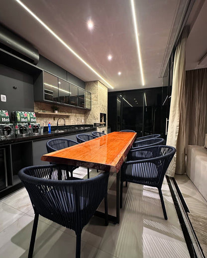 Mesa Jantar Jatobá Maciça 300x90cm Resina Epóxi Industrial 8 Lugares