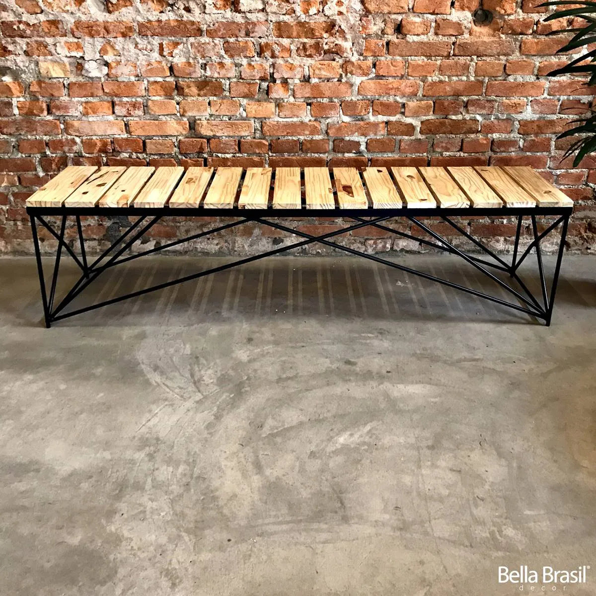 Banco Industrial Longo 190x30cm em Aço e Madeira Pinus