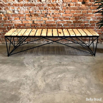 Banco Industrial Longo 190x30cm em Aço e Madeira Pinus