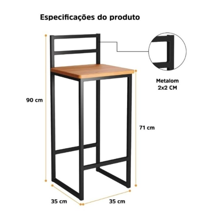 Banqueta Industrial Personalizada – Assento em Madeira e Estrutura em Aço – Altura sob medida