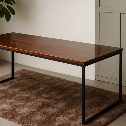 Mesa industrial pinus 150x60cm com base de aço soldada, fabricada em Natal-RN