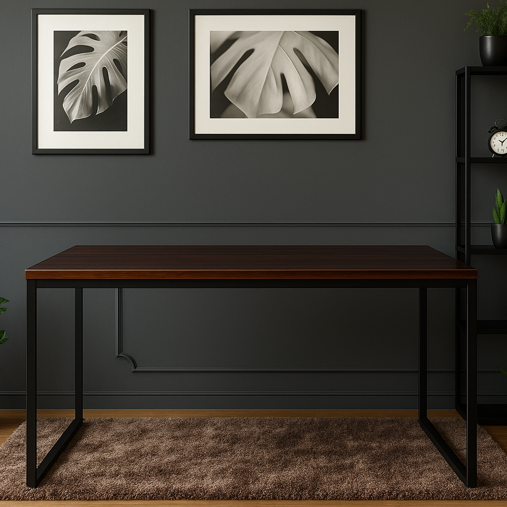 Mesa Industrial Pinus 150x60cm | Mesa Grande em Aço Preto Fosco